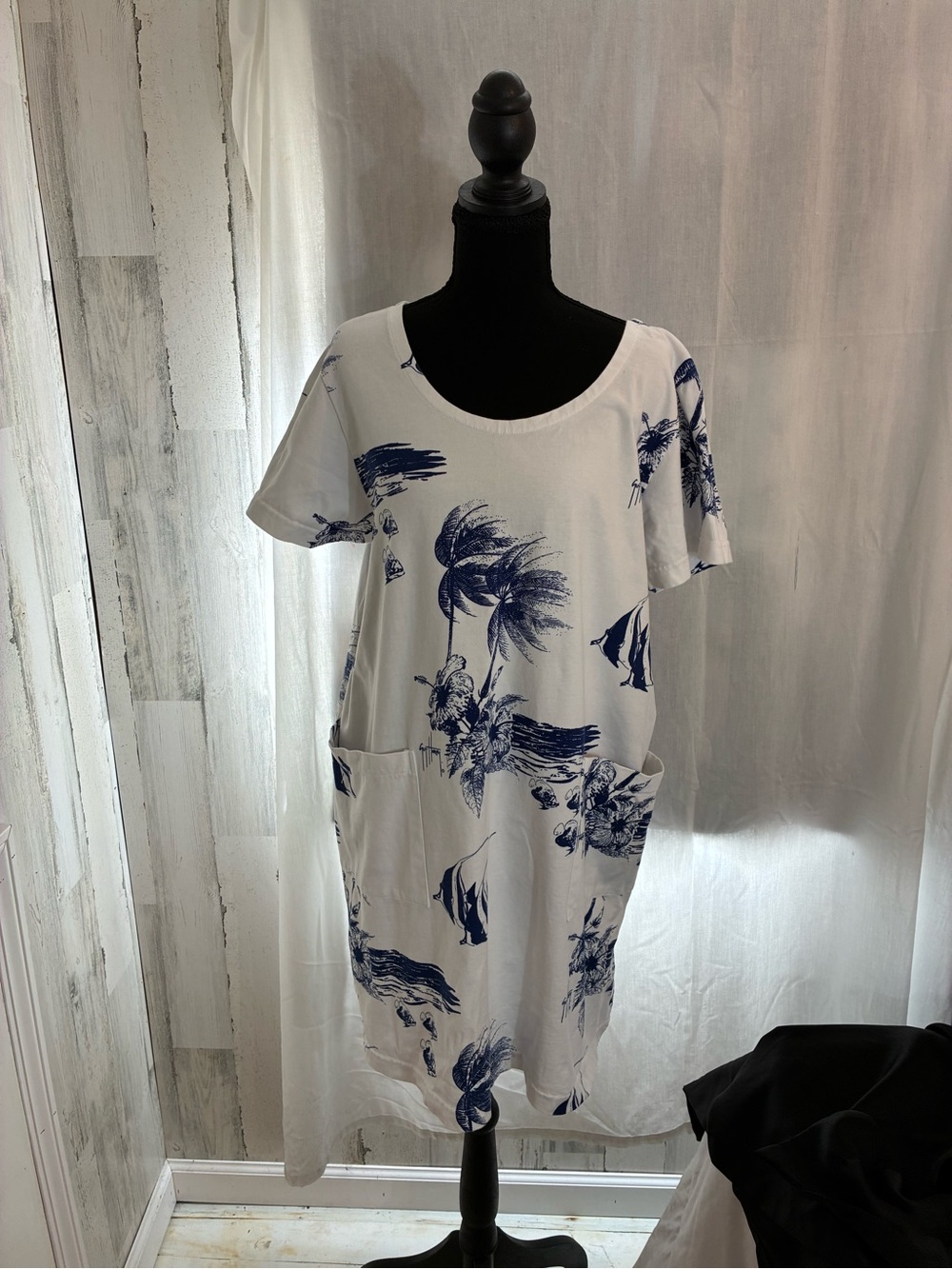Guy Harvey White Tee with Navy Tropical Print and Yellow Accent